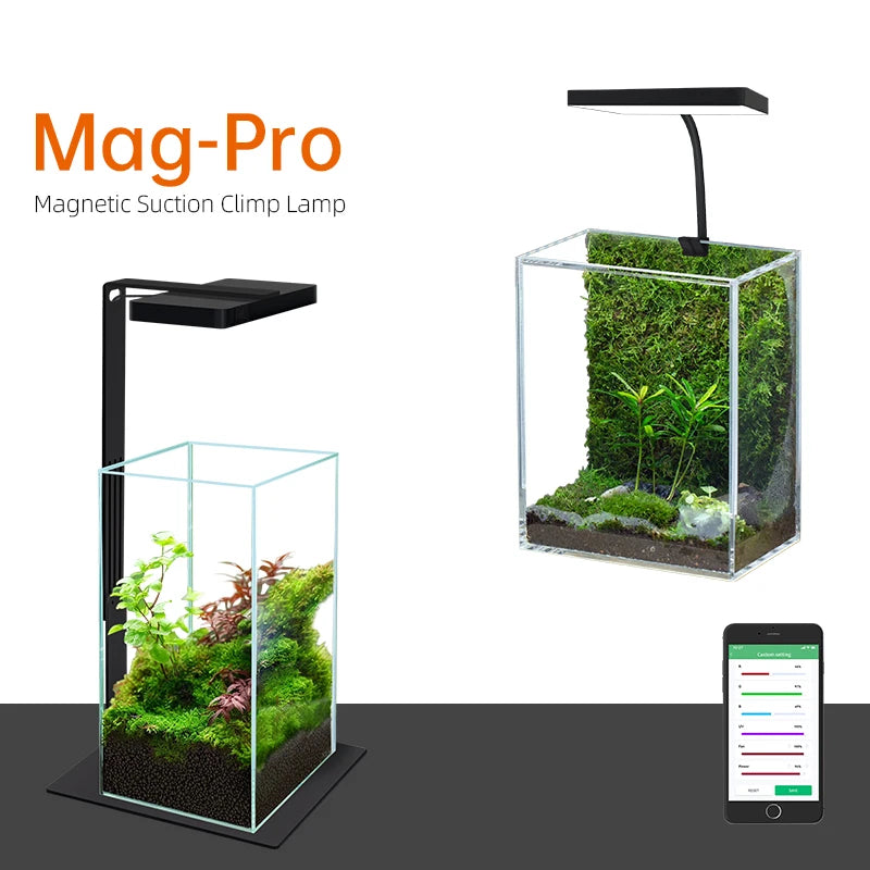 WEEK AQUA 2023 NEW Mag-Pro Small Clip Light Bendable Support RGB UVa Full Spectrum LED Aquarium Light for Nano Plant Terrarium