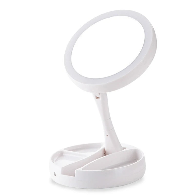 Foldable USB Charging Battery Led Mirror Makeup White Vanity Cosmetic Mirror with Light 10X Magnifying Table Mirrors