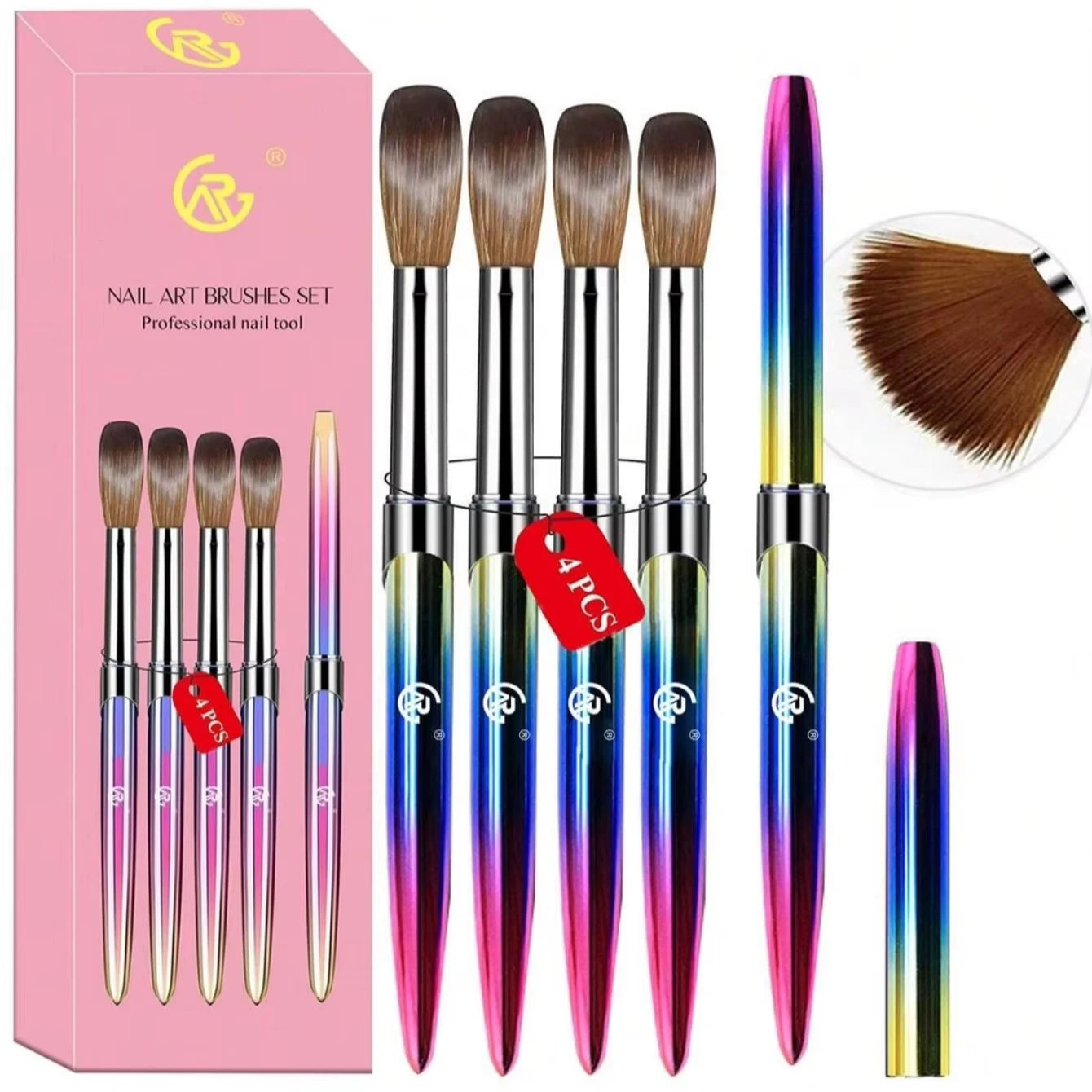 Professional Nail Art Brushes Size 4 with Sturdy Handle Oval Shaped Nylon Powder Design Tool for Manicure for DIY Home Salon Use
