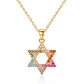 925 Sterling Silver Hexagram Star of David Pendant Necklace Gold Plated with Colorful Cubic Zirconia Trendy Style for Judaism