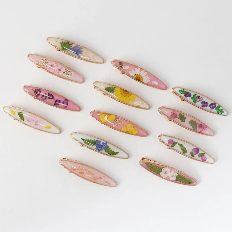 Chic Dried Flower Hair Clip Trendy Side Barrette With Real Flower Colorful Pressed Flower Hair Accessories for Women and Girls
