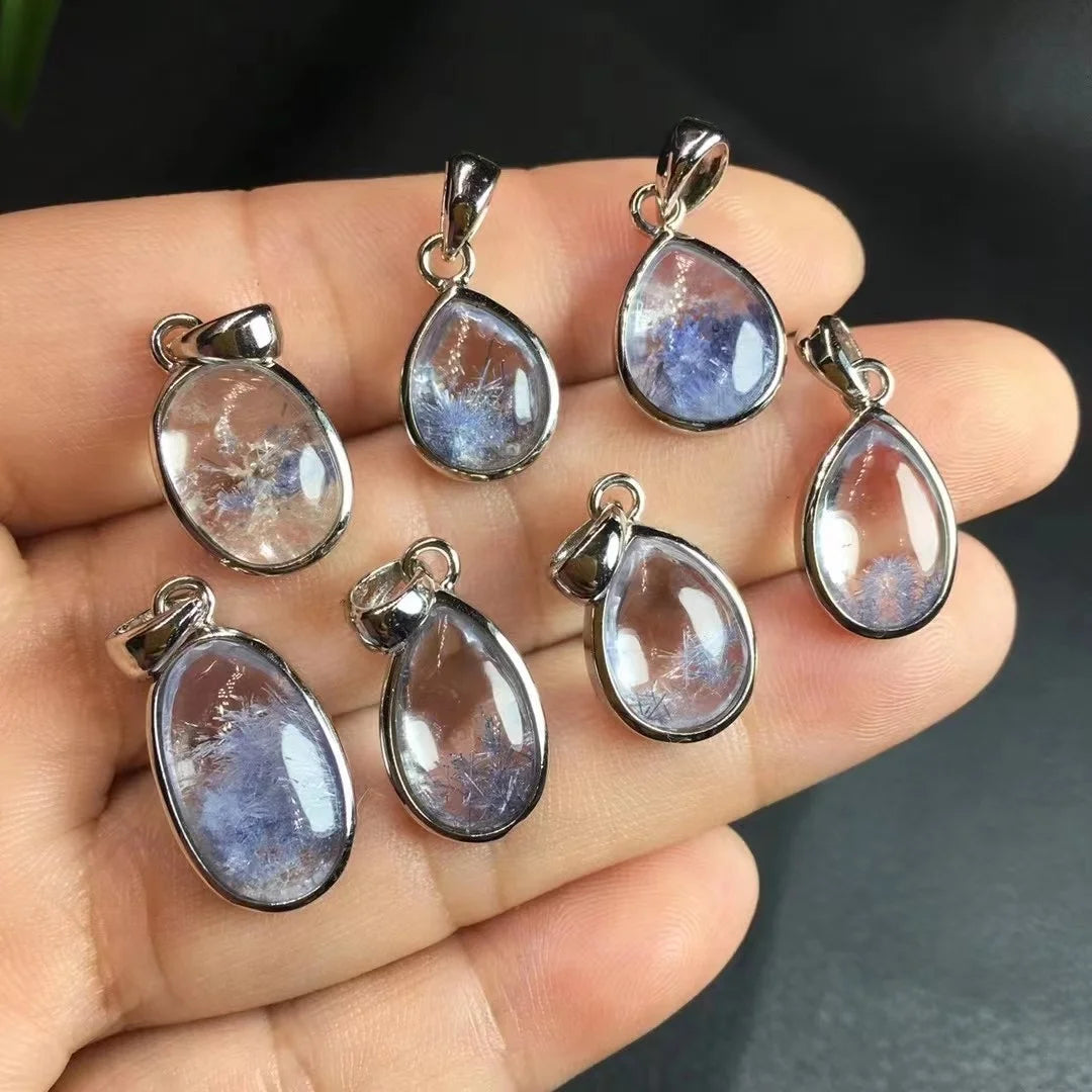 Natural Crystal 925  Sterling Silver Inlaid Dumortierite Pendant Necklace