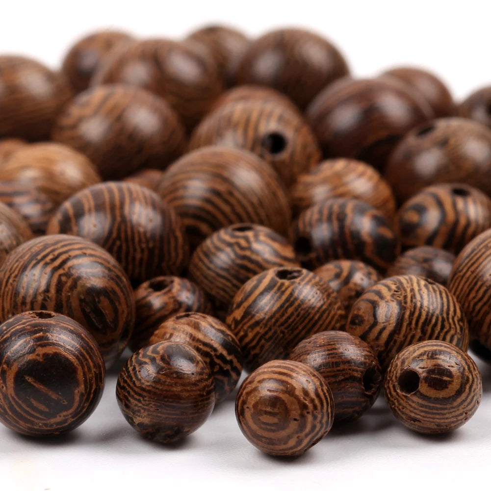 6/8/10mm Natural Round Wenge Wood Cylindrical Loose Chicken-Wing Wooden Beads for Jewelry Making Findings DIY Rosary Bracelet