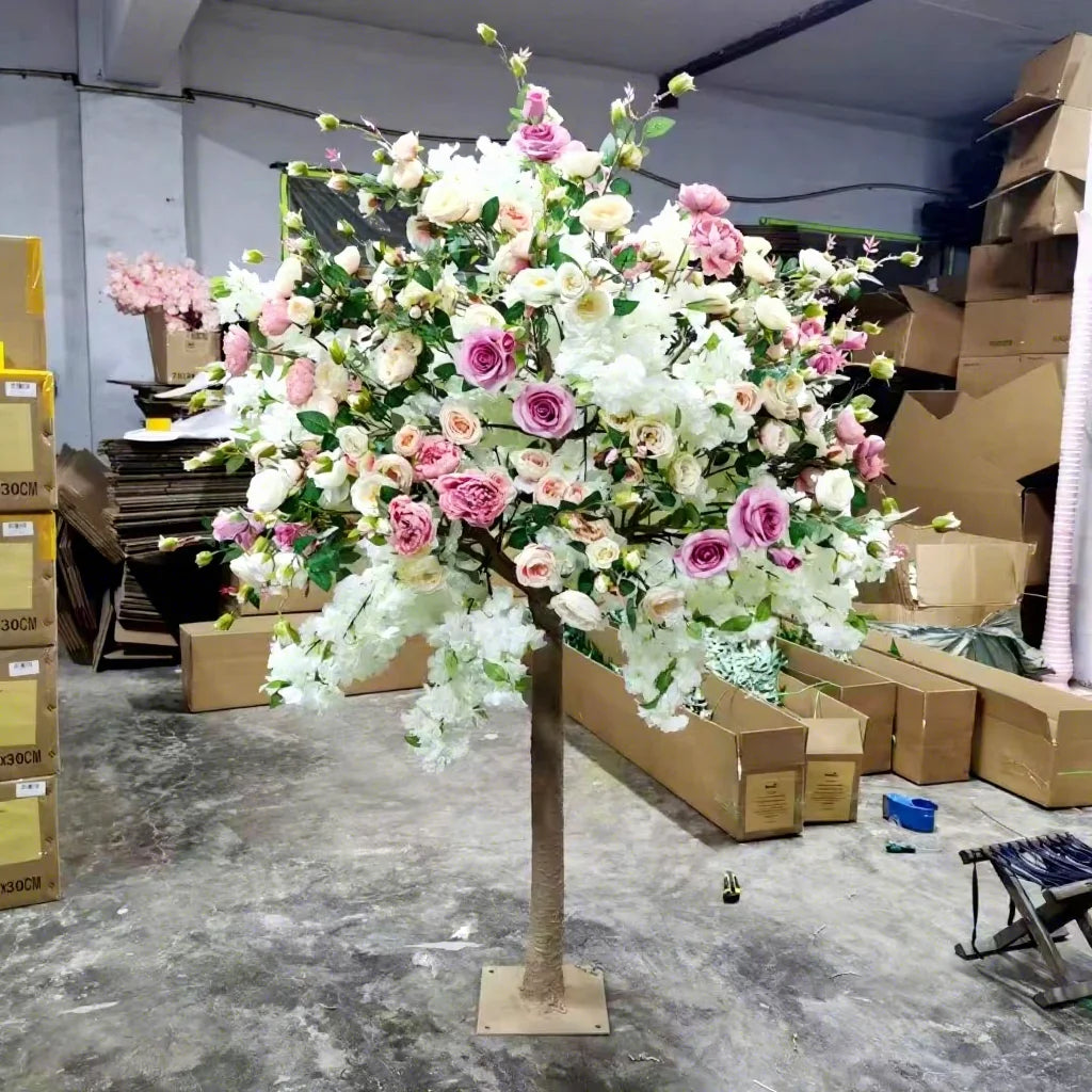 Custom Wedding Event Table Centerpiece Floral Arrangement Decor Roses Flower Tree Artificial Silk Flowers Artificial Rose Trees