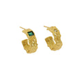 18K Gold Plated Texture Hoop Earrings Sterling Silver 925 Green Zirconia Stud Earings for Women