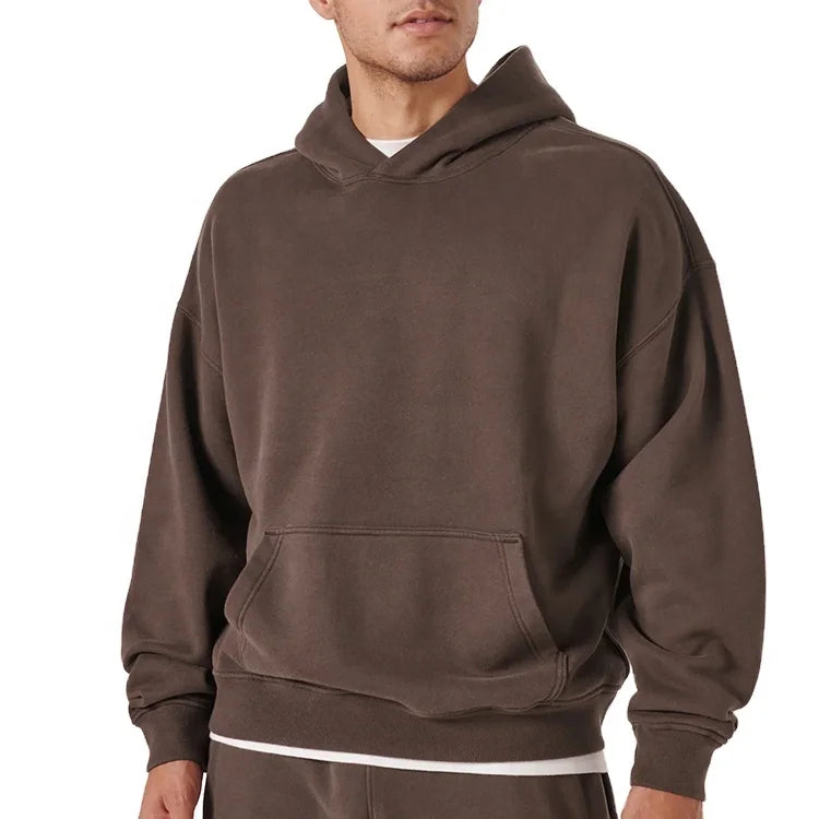 Custom Men's High Quality French Terry Drop Shoulder Hoodies Oversize Pullover Hooded Sweatshirts Heavy Weight Hoodie for Men