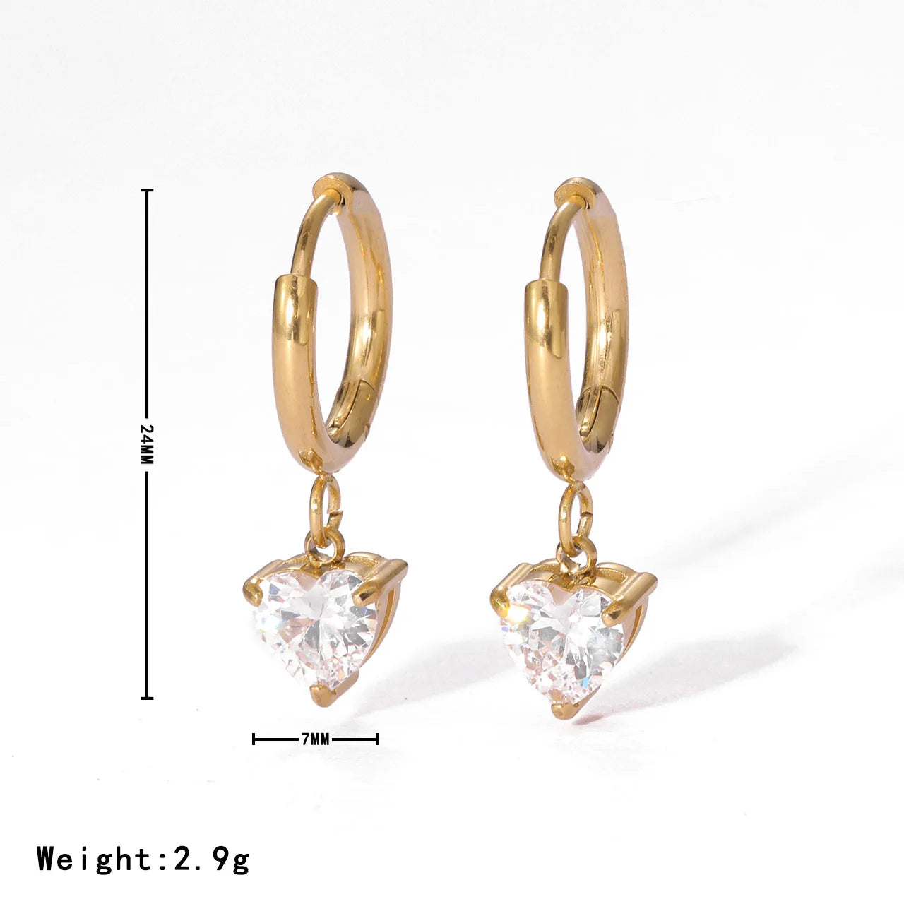 Exquisite Red Pink White Blue Green Cubic Zirconia Heart Earrings Luxury Stainless Steel Hoop Earrings for Girls Jewelry