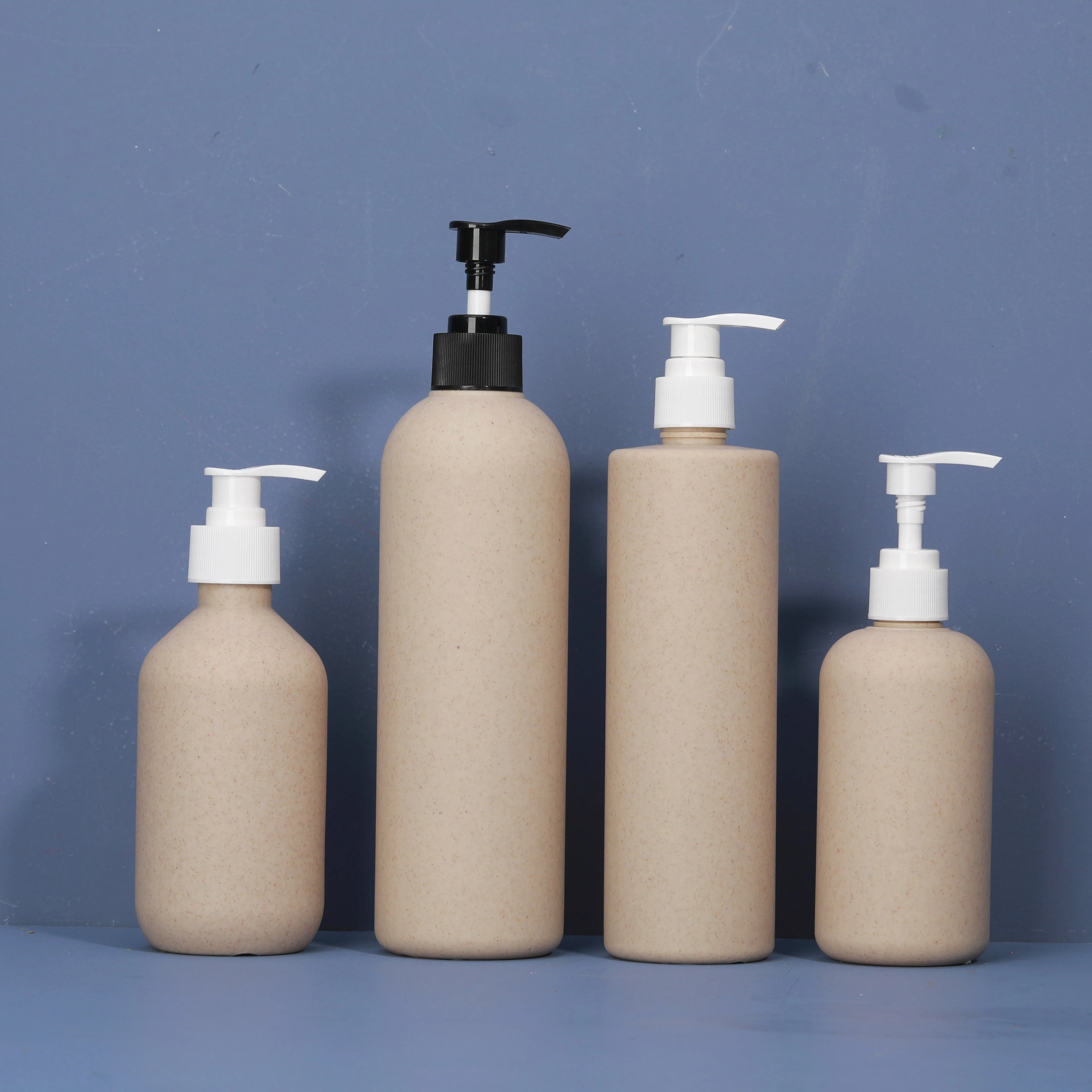 PET PE PCR PLA Cosmetic Packaging Lotion Pump Bottle Biodegradable Recycled Shampoo Bottle Wheat Straw Made Fancy Matte Color