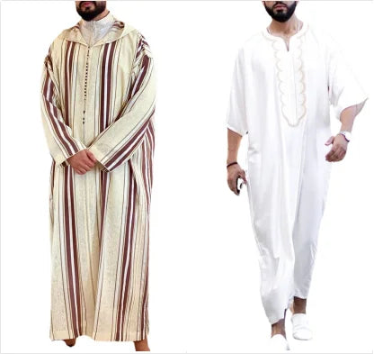 M-4XL Ethnic Style Loose Fitting Collarless Casual Muslim Robe African Ethnic Style Men's Long Muslim Robe