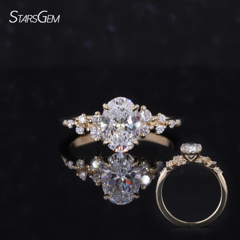 Starsgem Diamond Custom Jewelry 14K Solid Gold Oval Cut Lab Grown Diamond Engagement Ring With Sides Diamonds