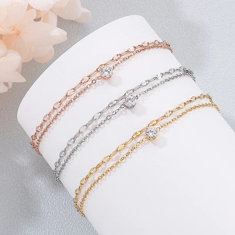 Light Luxury Double Layer Bracelet Women's New Niche Layer Zircon Titanium Steel Bracelet