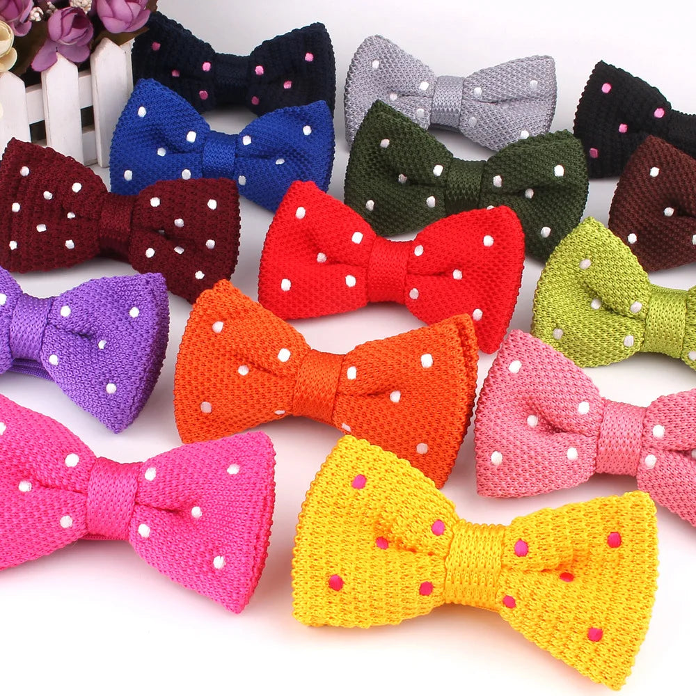 Polk Dots Knitted Bow Ties for Men Fashion Neckwear Adjustable Mens Tuxedo Bowtie for Wedding Male Neck Ties for Men Knit Bowtie