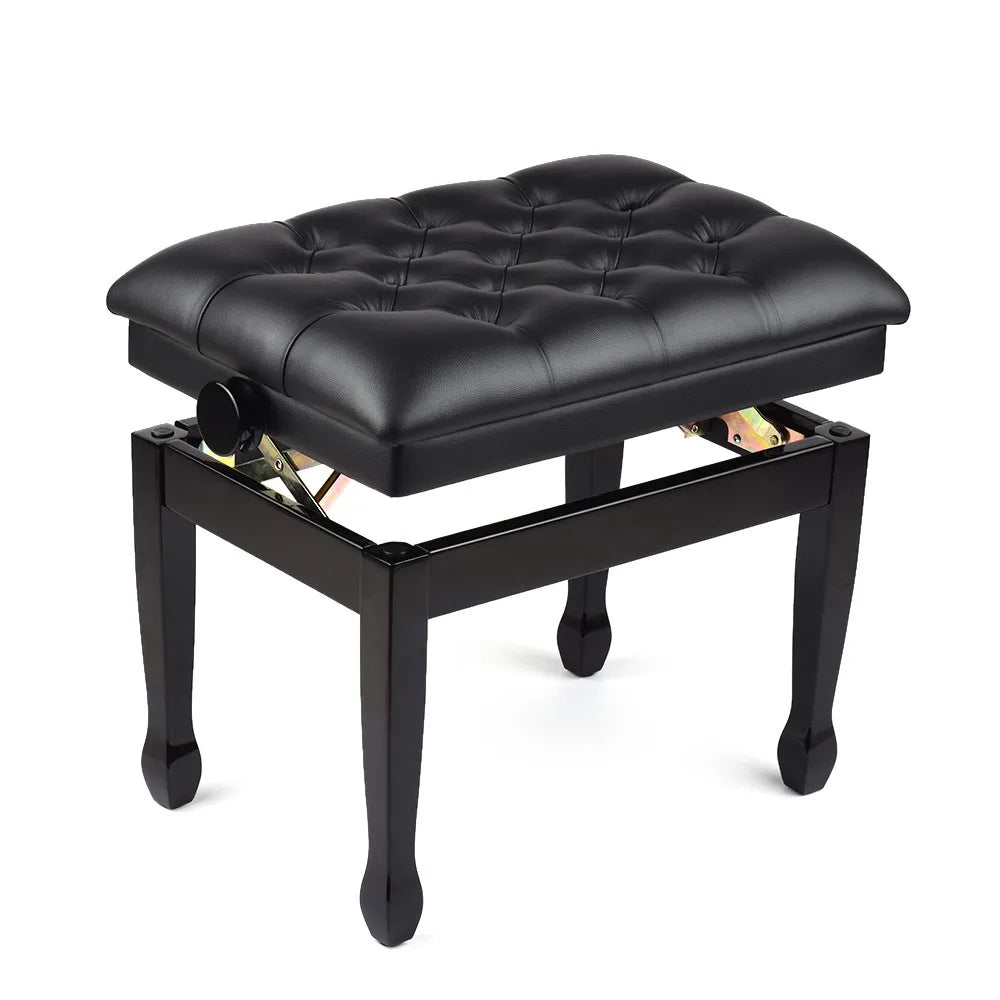 Wooden Piano Bench Stool Comfortable Soft Cushion Padded Adjustable Height Black