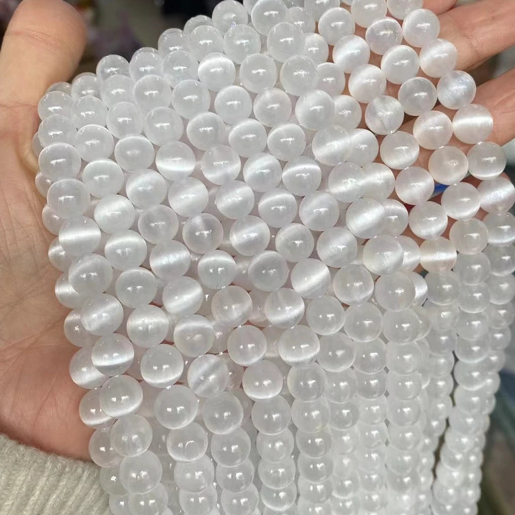 6mm 8mm 10mm 12mm Loose Round Reflective Strand Bead Selenite Stone Beads for Bracelet DIY Jewelry Making