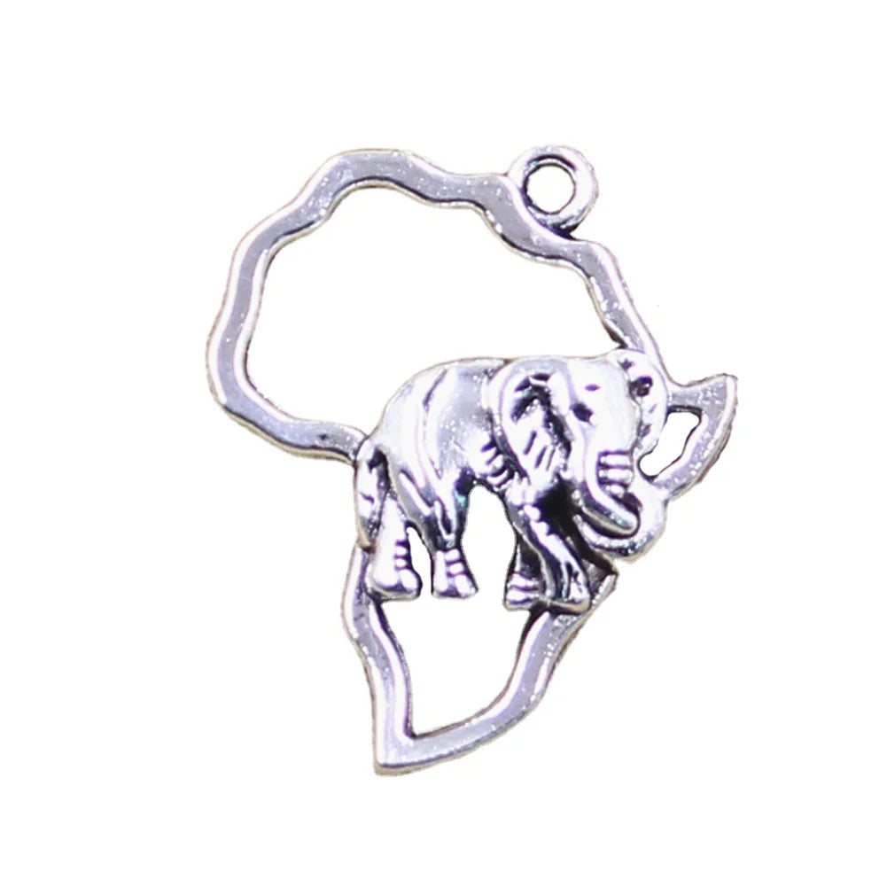 Elephant Charms Pendant Vintage Silver Color Elephant Africa Map DIY Charms Pendant for Jewelry Making 30x24MM