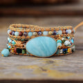 2025 Green New Hot Sell BOHEMIA Pure Handmade Boho Style Leather Natural Stone Wrap Jade Bracelets
