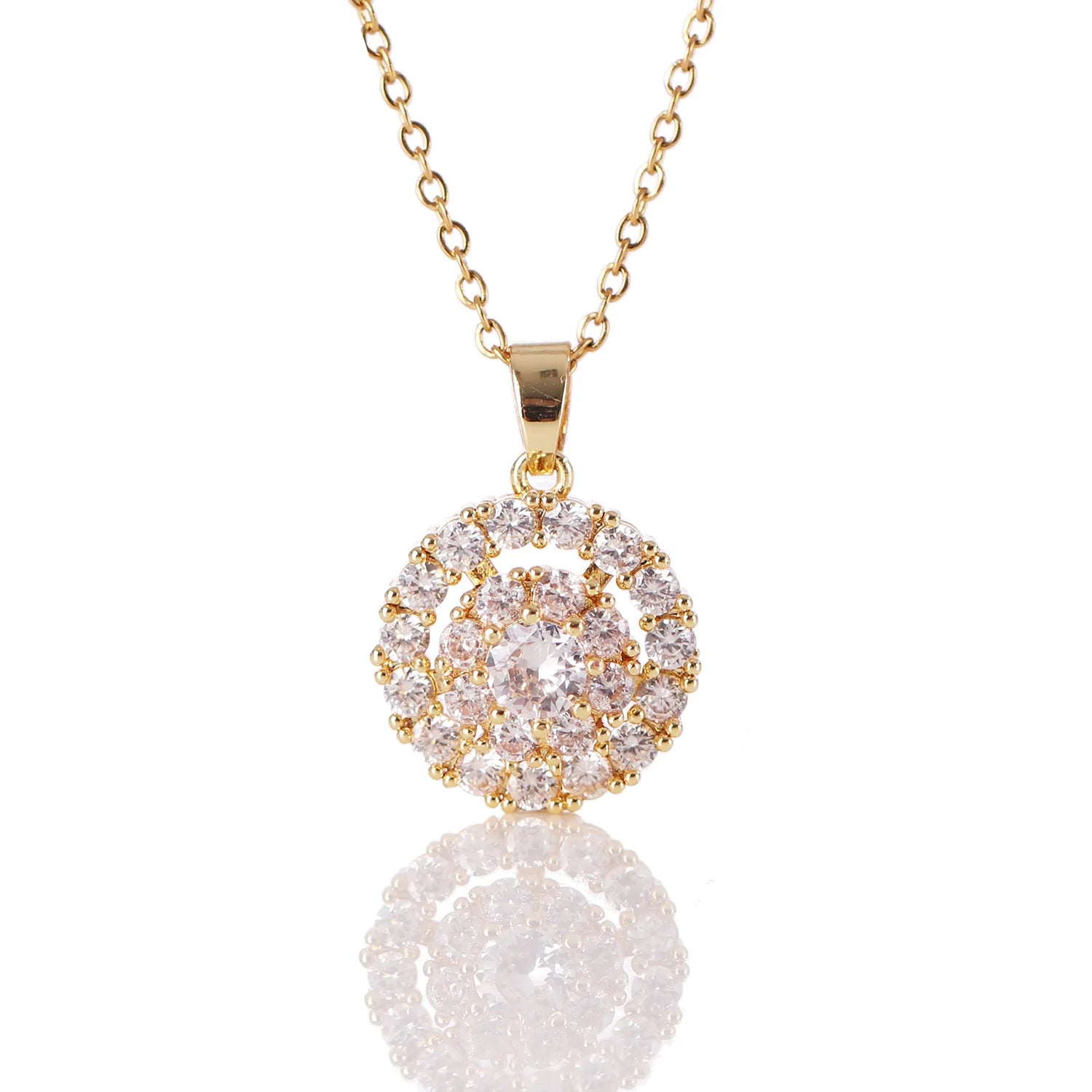 High Quality Stainless Steel Jewelry Fashion Swivel Necklace 18K with CZ Diamonds Double Layer Pendant Round Necklace