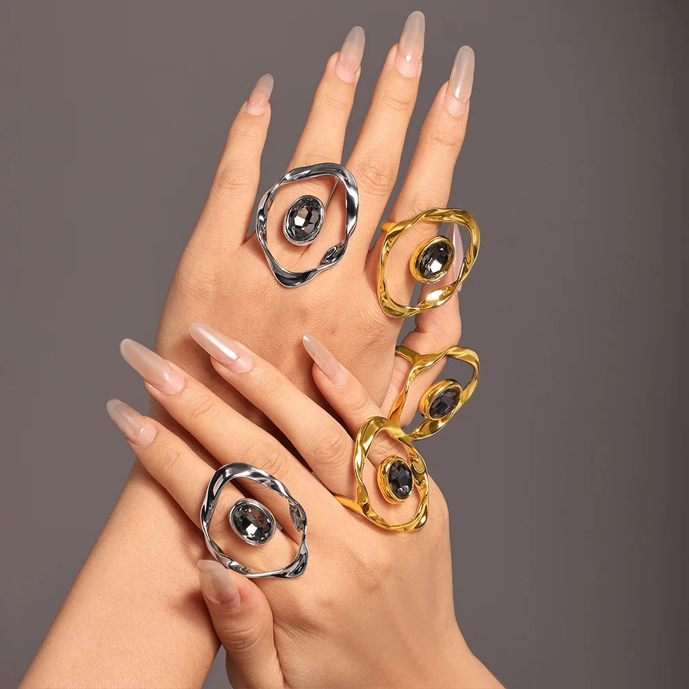 Ilona Large Irregular Exaggerated Women Ring Luxury Stainless Steel Rings for Women Ring Gold Plated