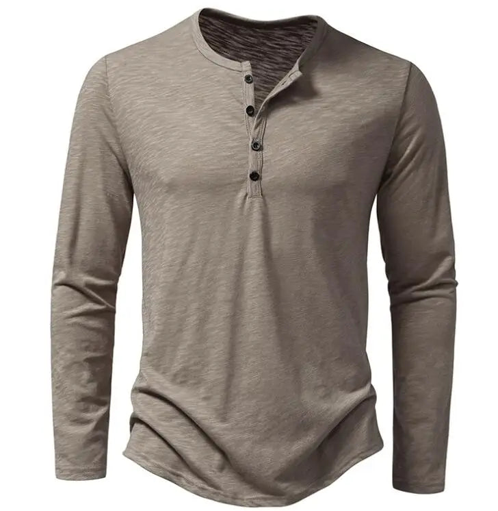 Autumn New Men's Bamboo Cotton Henry Collar Long Sleeve T-shirt Men's Fashion Streetwear Casual T-shirt
