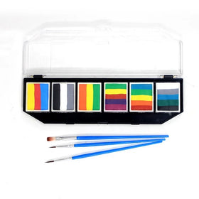 Safe & Non-Toxic Water Based Makeup Face Paint Face Painting Kit for Kids & Adults With 6 Colors Split Cake Palette 2 Brushes