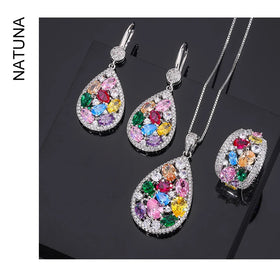Natuna Trendy Jewelry Wholesale Girls 925 Silver Zircon Teacher Earrings Statement Jewelry Women Sets 925 Sterling Silver Ring