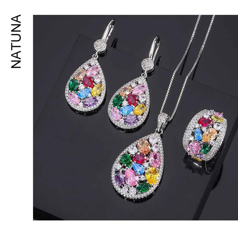 Natuna Trendy Jewelry Wholesale Girls 925 Silver Zircon Teacher Earrings Statement Jewelry Women Sets 925 Sterling Silver Ring