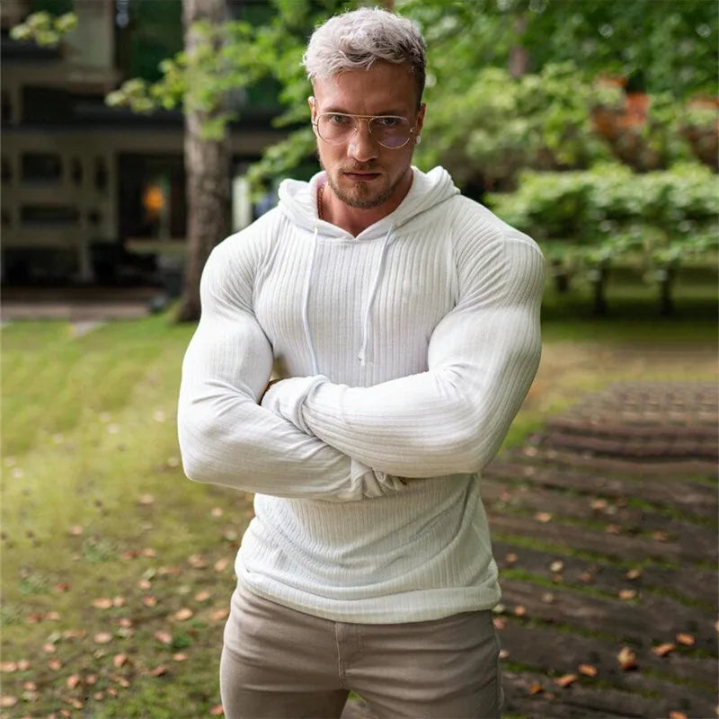 Spring  Men Fit Solid Color Pullover Long Sleeve Sweater for Men Gym Wear Hoodie