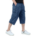 Mens Elastic Cargo Shorts With Zipper Multi-Pockets Below Knee Workout Capri Long Shorts Athletic Running Hiking