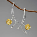 Lotusfun Handmade NEW Pure 925 Sterling Silver 18k Gold Plated Flower Shaped Drop Earrings Party Jewelry Fine Jewelry for Women