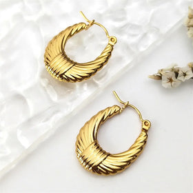 Fashionable 18k Gold-plated Textured Threaded Stainless Steel Earrings Circular Design for Minimalist Jewelry Earrings