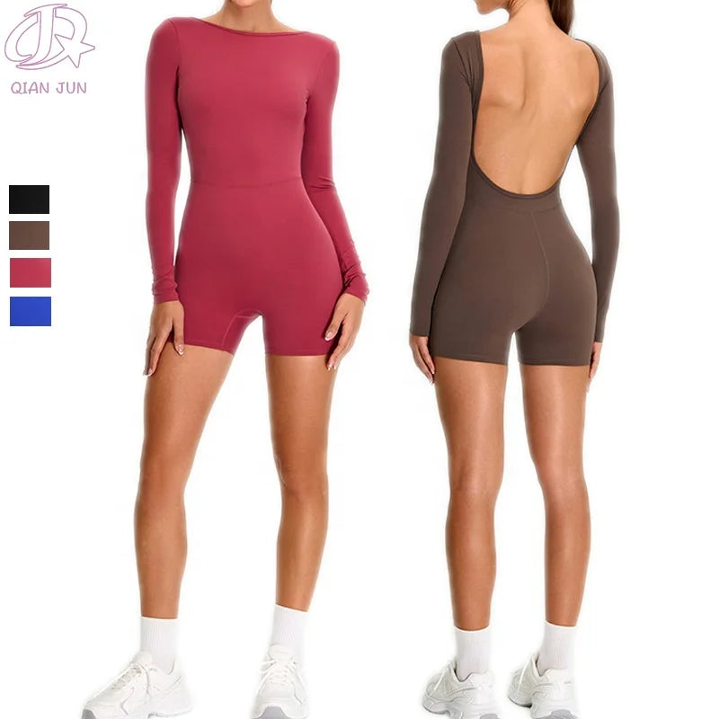 Wholesale Women's Open Back Sexy Sports Bodysuit Fashion Yoga Jumpsuit With Chest Pad Women's Custom Sports Jumpsuit