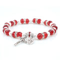 Women's Religious Elastic Bracelet Crystal Beaded Rosary with Catholic Crucifix Alloy Bangle Style Number and Cross Pattern