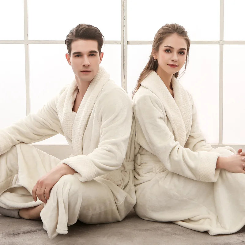 High Quality Men Pajamas Bath Robe Soft Plain Flannel Men's Robe Sleepwear Autumn Winter Bathrobe Male Plus Size Grow Bathrobe