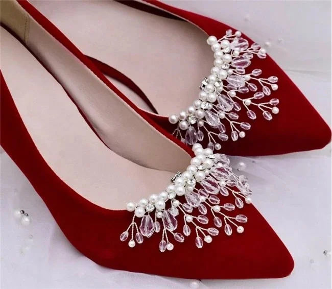 Elegant Bridal Shoes Accessories Detachable Pearl Beaded Flower Shoe Clips Women Crystal Jewelry Shoe Buckles