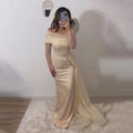 Jancember SZ259 Classic Champagne Long Sleeve Asymmetric Evening Prom Dresses