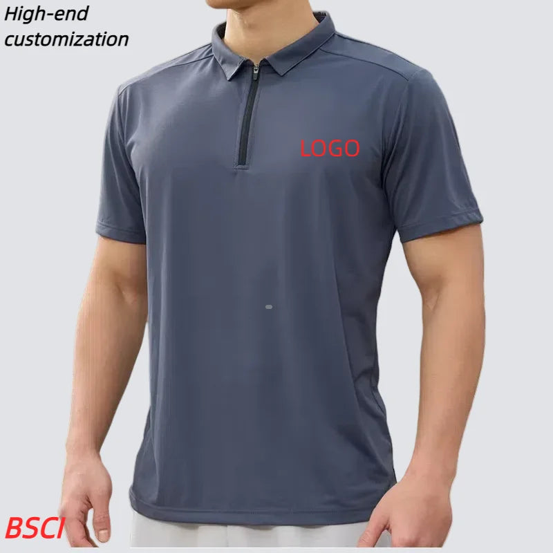 CUSTOM High Quality Men's Solid Grey Quarter Zipper for Polo Shirt Quick-Drying Tennis Suit Top for Polo Men's Customizable Polo