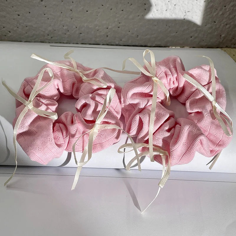 Custom Logo 15000pcs Sporty Pink Bow Scrunchie Hairband Cute Soft Girls Makeup Accessory Customizable Fabric Scrunchies