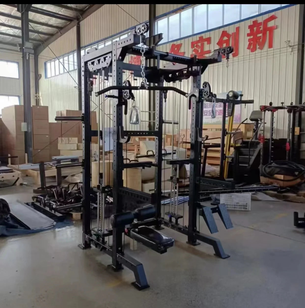 FDFIT Multi-Functional Squat Rack with Adjustable Height Power Cage with LAT Pulldown System