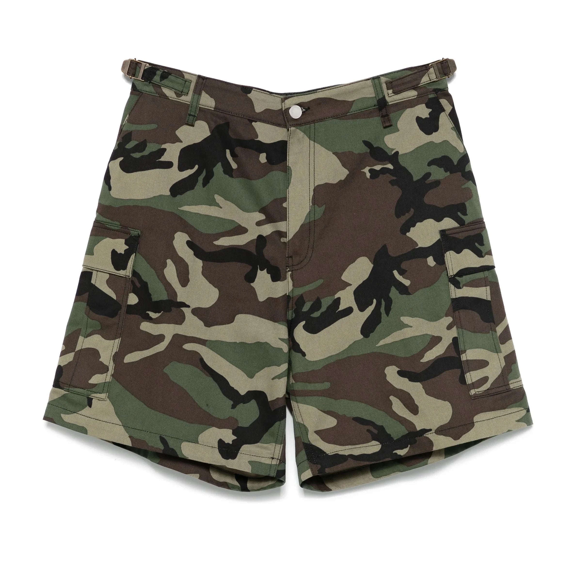 Trendy Casual Unisex Olive Green Camouflage Cargo Shorts Adjustable Waist Belt Cargo Shorts