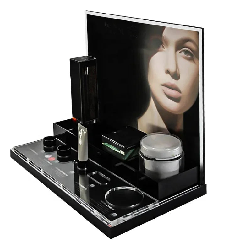 High Quality L Shape Acrylic Lipgloss Display Rack Countertop Acrylic Cosmetic Display Stand