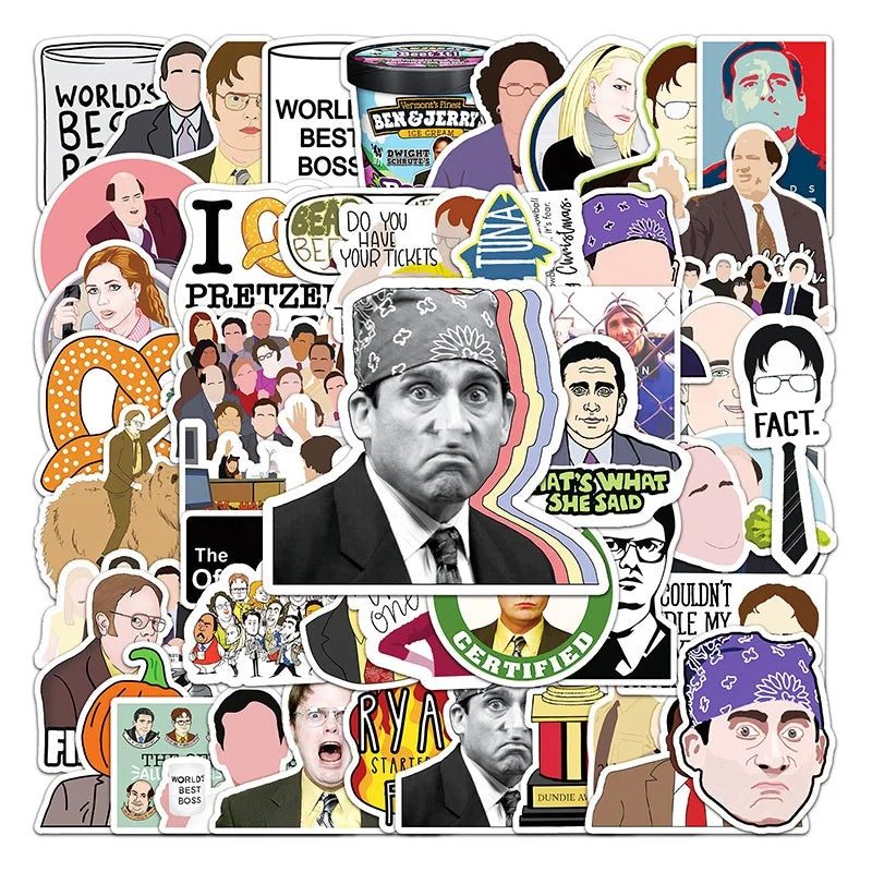 50Pcs the Office Spoof Funny TV Film Sticker for Home Fridge Bottles Guitar Luggage Laptop Waterproof Vinyl Stickers