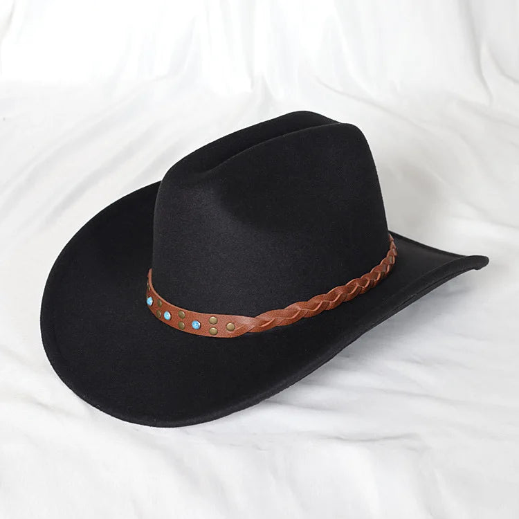 X1256B Adult Woolen Hats Fashion Retro Cowboy Hat Unisex Woolen Jazz Hats Fashionable Concave Shape Cap