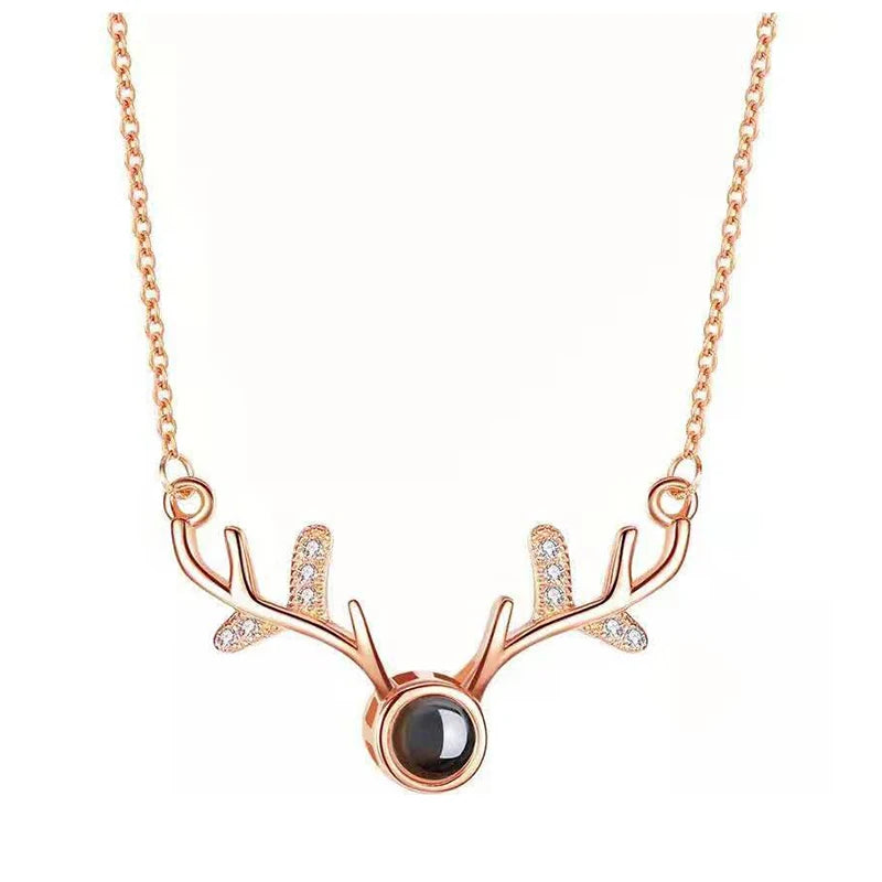 A Deer with You Projection Clavicle Necklace Copper Rose Gold Platinum Female 100 Languages I love You Pendant Necklace