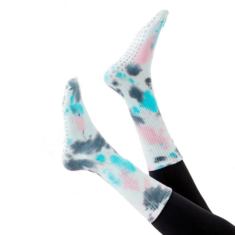 Unisex Custom Tie Dye Yoga Pilates Socks Non-slip Grip with Bottom Logo Wholesale Custom Socks for Women