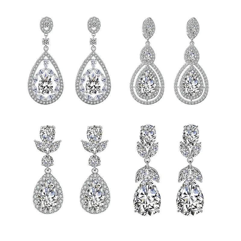Mixed Style Fashion AAA Cubic Zirconia Earring Jewelry Dangle Drop Stud Earrings for Wedding Bridal Women