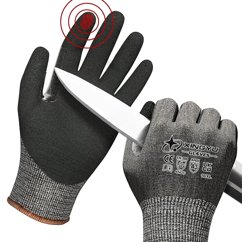 XINGYU Factory Wholesale Anti-Cut 13G HPPE  Nitrile Foam Coated Cut-Resistant Level 5 Work Gloves Safety Cut Resistant Gloves