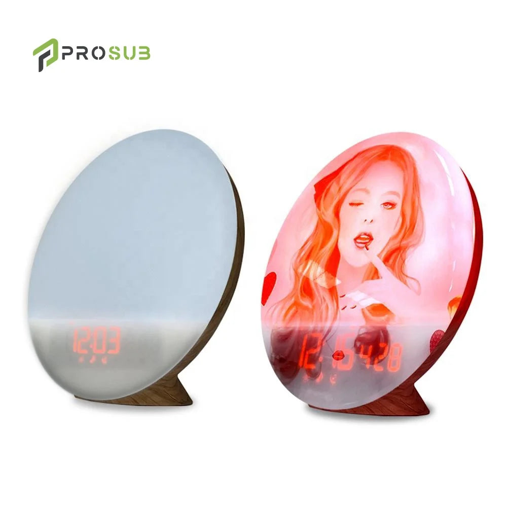 Prosub Wholesale Simulation Sunrise Sublimation Color Wake up Lamp Digital Alarm Clock With FM Radio Sublimation Wakeup Lamp