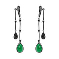 Trendy Luxury Fashion Jewelry 925 Silver Rhodium Plated Black Rhodium Hoop Earrings Green Agate Aqua Chalcedony Black Spinel for