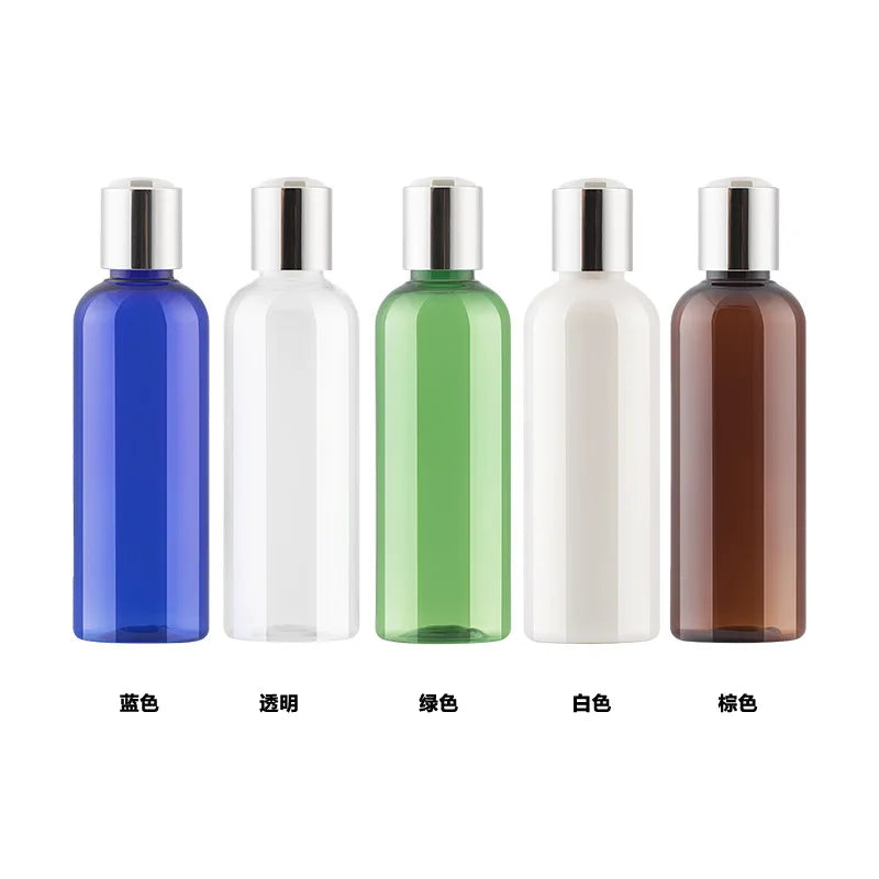 Custom Logo 100ml PET Disc-Top Cosmetic Lotion Bottles Empty Flip Top Cap Bottle White Amber Pink for Toothpaste Eye Shadow"