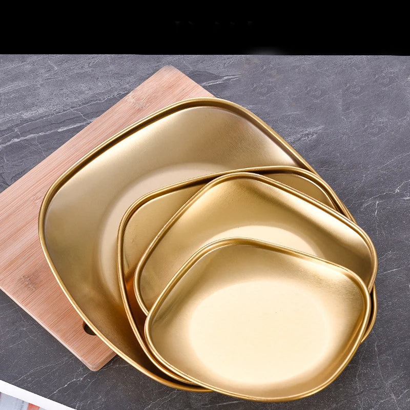 Customized Korean Practical Seasoning Dish Durable Stainless Steel Dinner Plates Easy Clean Matte Table Sauce Appetizer Tray
